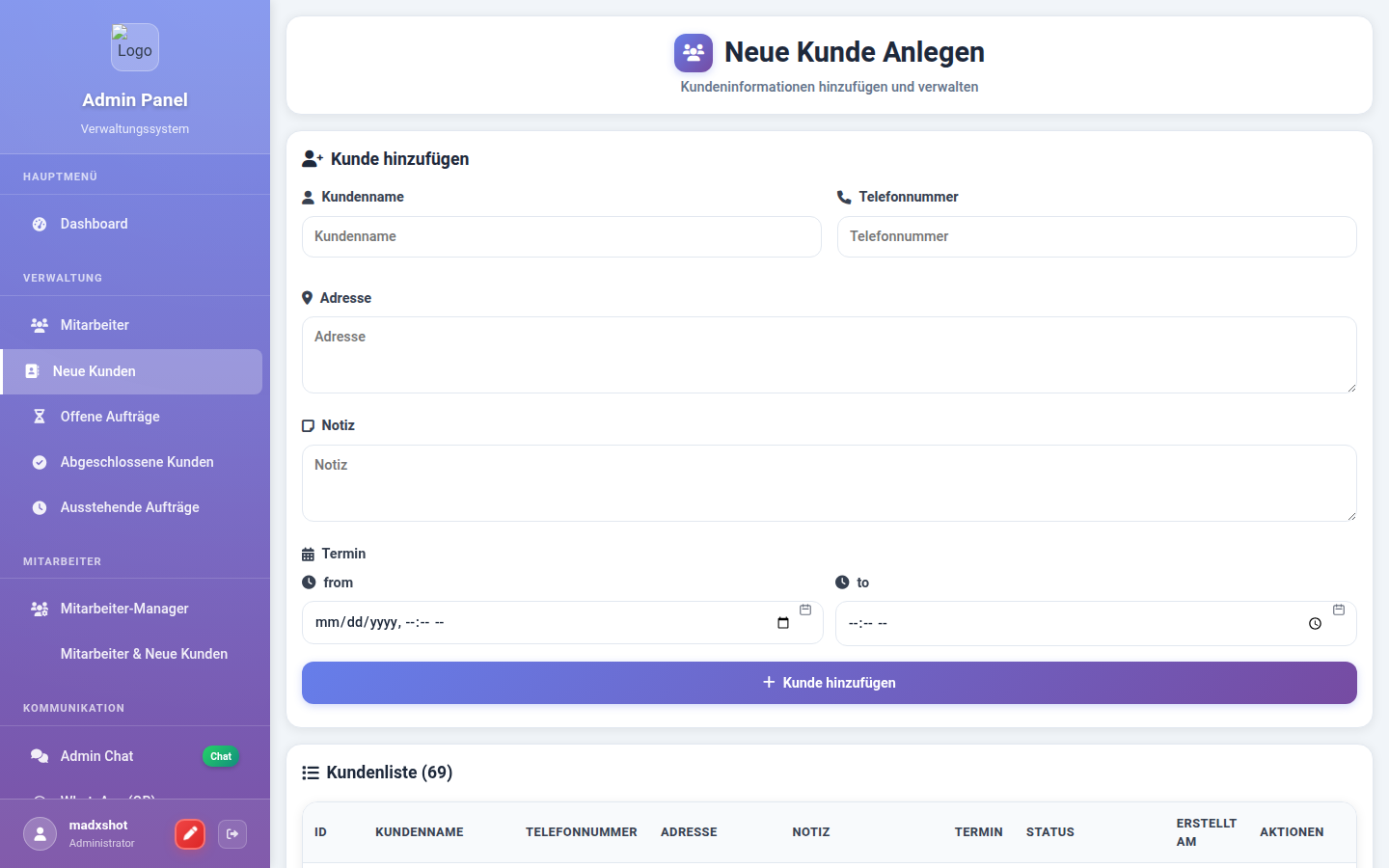 Operations Portal — Neue Kunden